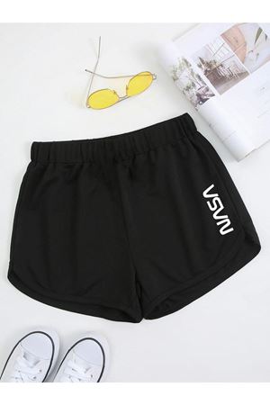 Nasa Bermuda Penye Şort  Siyah Baskılı Kordonlu Baskılı