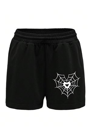 Ağ Penye Şort - Siyah Baskılı Kısa Kordonsuz