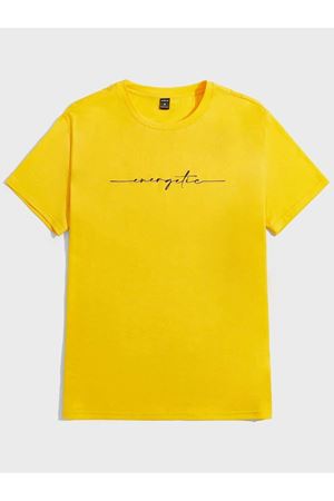 Energetic Süprem T-Shirt - Sarı Baskılı Oversize Bisiklet Yaka Kısa Kol Tişört