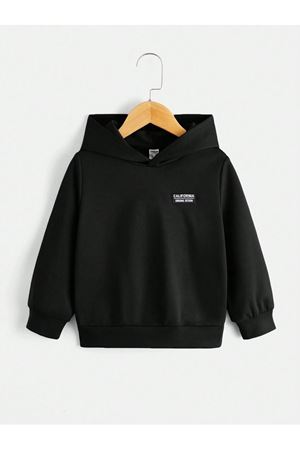 California Pamuklu Çocuk Sweatshirt - Siyah Baskılı Kız Erkek Çocuk Kışlık Cepli Kapüşonlu