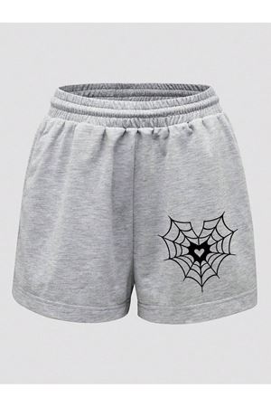 Ağ Penye Şort - Gri Baskılı Kısa Kordonsuz