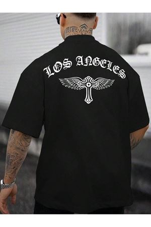 Maryland United States Süprem T-Shirt - Siyah Baskılı Oversize Bisiklet Yaka Tişört