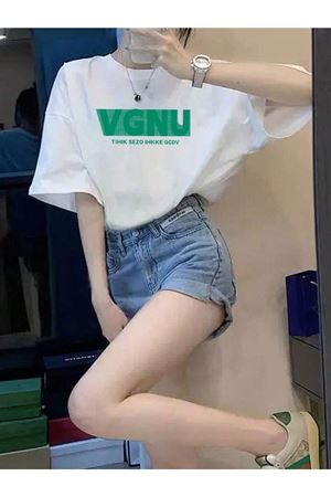 Vgnu T-Shirt - Beyaz Baskılı Oversize Bisiklet Yaka Kısa Kol