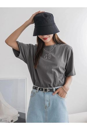 Füme Oversize Penguen T-shirt - Oversize Baskılı