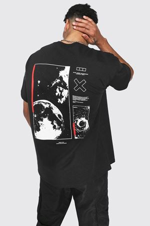 Space X Süprem T-Shirt - Siyah Baskılı Oversize Bisiklet Yaka Kısa Kol Tişört