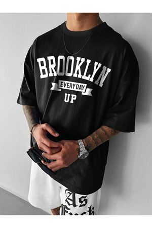 Brooklyn Every Day Up Süprem T-Shirt - Siyah Baskılı Oversize Bisiklet Yaka Kısa Kol Tişört