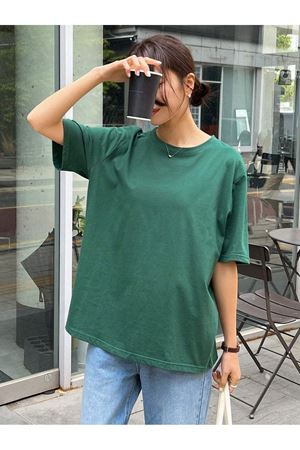 California Aurora Süprem T-Shirt - Nefti Yeşil Baskılı Oversize Bisiklet Yaka Kısa Kol Tişört