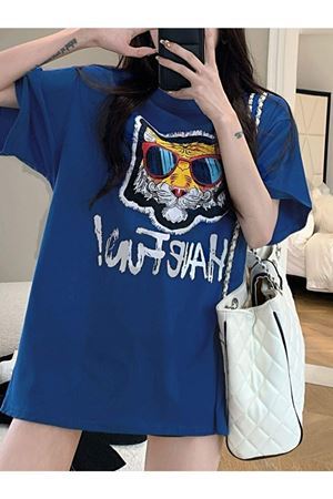Have Fun Gözlüklü Figür T-shirt -lacivert Baskılı Oversize Bisiklet Yaka Kısa Kol Tişört