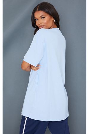 Düz Süprem T-Shirt - Bebe Mavisi Oversize Bisiklet Yaka Kısa Kol Tişört