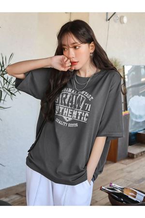 Füme Oversize Authentic T-shirt - Oversize Baskılı
