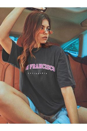 Füme Oversize San Francisco T-shirt - Oversize Baskılı