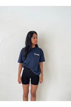 Ellore Yazılı Süprem T-Shirt - Lacivert Baskılı Oversize Bisiklet Yaka Kısa Kol Tişört