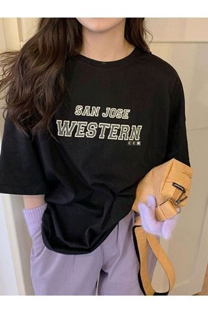 San Jose T-Shirt - Siyah Baskılı Oversize Bisiklet Yaka Kısa Kol