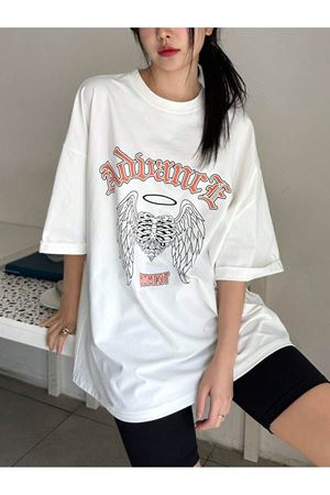 Advance Süprem T-shirt - Beyaz Baskılı Oversize Bisiklet Yaka Kısa Kol Tişört