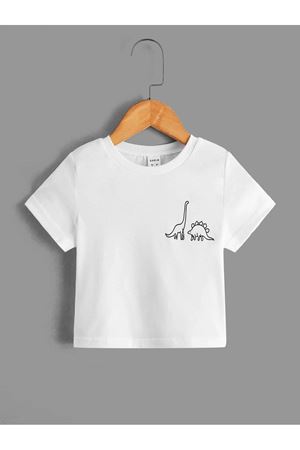 Dinazorlar Pamuklu Çocuk T-Shirt- Beyaz Baskılı Kız Erkek Çocuk Yazlık Bisiklet Yaka Tişört