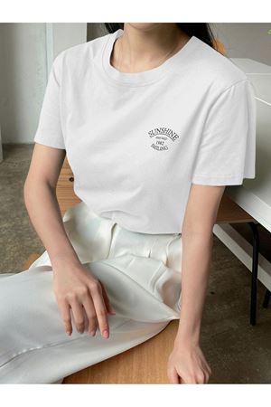 Sunshine 1982 Süprem T-Shirt - Beyaz Baskılı Oversize Bisiklet Yaka Kısa Kol Tişört