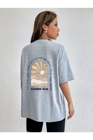 Exodus Süprem T-Shirt - Gri Baskılı Oversize Bisiklet Yaka Kısa Kol Tişört