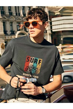Unisex Füme Pamuklu Oversize T-shirt Surf Baskılı