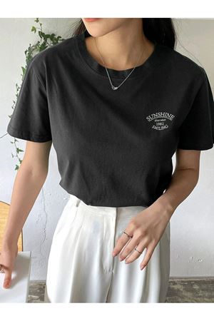 Sunshine 1982 Süprem T-Shirt - Siyah Baskılı Oversize Bisiklet Yaka Kısa Kol Tişört