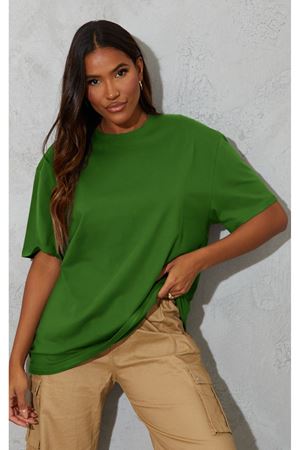 Düz Süprem T-Shirt - Nefti Yeşil Oversize Bisiklet Yaka Kısa Kol Tişört