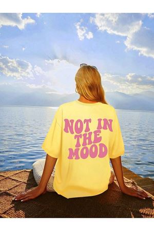 Not Mood Süprem T-Shirt - Sarı Baskılı Oversize Bisiklet Yaka Kısa Kol Tişört