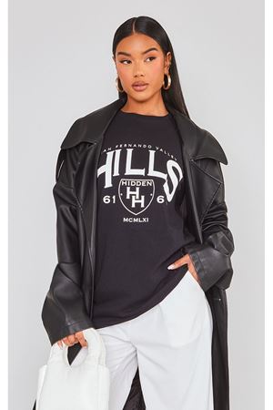 Hidden Hills Süprem T-Shirt - Siyah Baskılı Oversize Bisiklet Yaka Kısa Kol Tişört