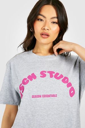 Gri Oversize Dsgn Season T-shirt - Oversize Baskılı