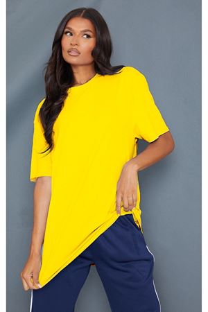 Düz Süprem T-Shirt - Sarı Oversize Bisiklet Yaka Kısa Kol Tişört