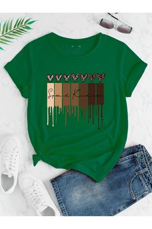 Leopar Desen Kalpler Süprem T-Shirt - Yeşil Baskılı Oversize Bisiklet Yaka Kısa Kol Tişört