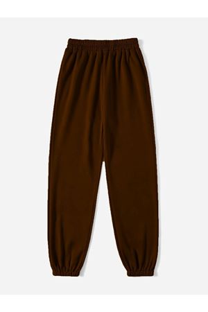 Kahve Basic Düz Eşofman Altı Jogger - Lastik Paça Yüksek Bel Oversize