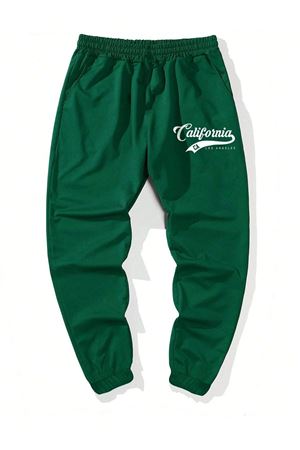California Ca Eşofman Altı Jogger - Yeşil Baskılı Lastik Paça Yüksek Bel
