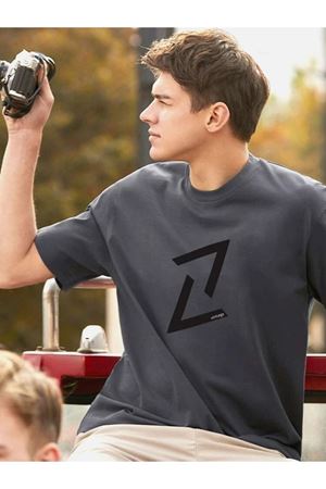 Füme Oversize Şekil Baskılı T-shirt - Oversize Baskılı