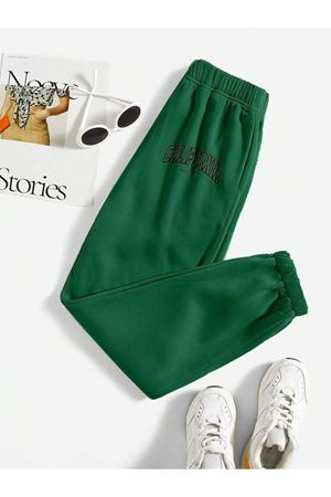 California West Coast Eşofman Altı Jogger - Yeşil Baskılı Lastik Paça Yüksek Bel