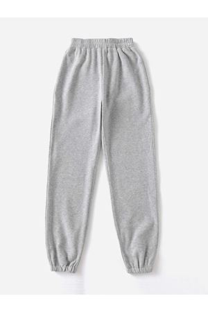 Gri Basic Düz Eşofman Altı Jogger Lastik Paça Yüksek Bel Oversize