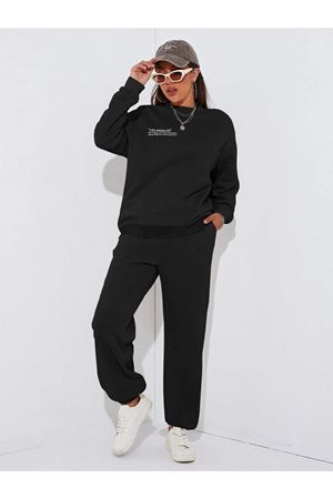 Minimal Los Angeles 2li Sweatshirt Eşofman Altı Jogger- Siyah Alt Üst Takım Oversize Bisiklet Yaka