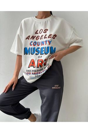 ART Baskılı T-shirt Eşofman Altı Jogger-Baskılı Alt Üst Eşofman Takım Oversize Bisiklet Yaka