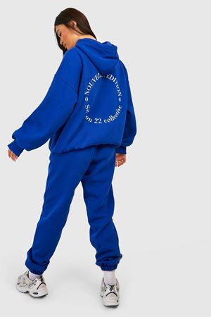 Sax Mavisi Nouvelle Eşofman Takımı - Baskılı Oversize Kapüşonlu Şardonlu