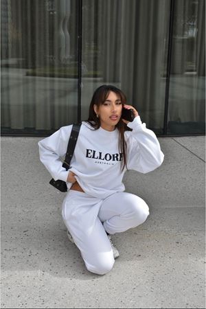 Ellore Australia Eşofman Takımı Sweatshirt Jogger - Beyaz Baskılı Oversize Şardonlu Bisiklet Yaka