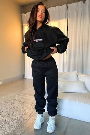So Fetch Series 7 Eşofman Takımı Sweatshirt Jogger - Siyah Baskılı Oversize Şardonlu Kapüşonlu