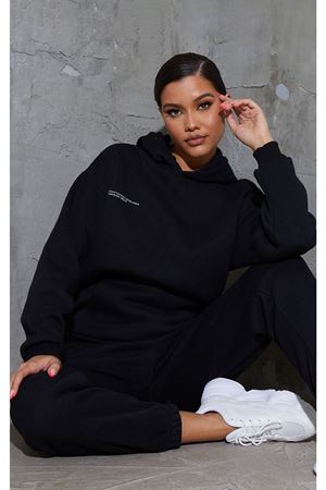 Established Eşofman Takımı Sweatshirt Jogger - Siyah Baskılı Oversize Şardonlu Kapüşonlu Lastik Paç