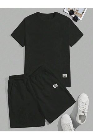 Never Life T-shirt Şort - Siyah Alt Üst Kombin Şort Tişört Takım Baskılı Oversize Bisiklet Yaka