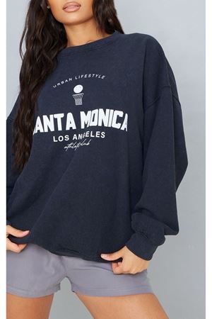 Santa Monica Los Angeles Sweatshirt - Lacivert Baskılı Oversize Bisiklet Yaka