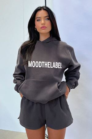 Mood The Label Sweatshirt - Füme Baskılı Oversize Kalın Kışlık Kapüşonlu