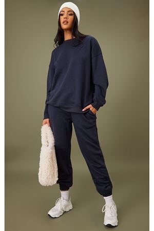 Düz Basic Sweatshirt - Lacivert Uzun Kol Oversize Bisiklet Yaka