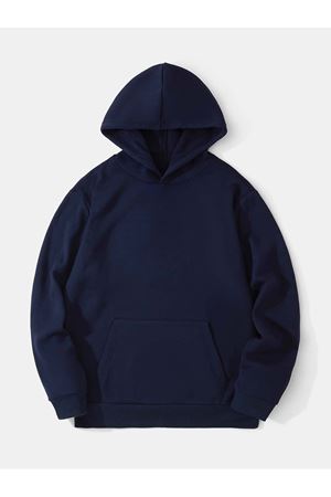 Düz Basic Kalın Kışlık Sweatshirt - Lacivert Oversize Kapüşonlu