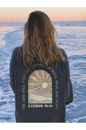 Exodus 14:14 Kışlık Kalın Sweatshirt - Füme Baskılı Oversize Kalın Kışlık Bisiklet Yaka