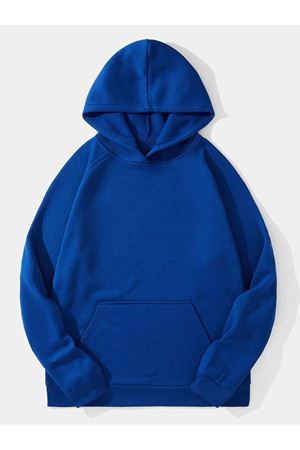 Düz Basic Sweatshirt - Sax Mavi Oversize Kapüşonlu