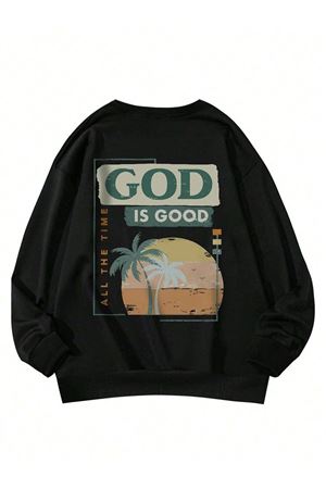 God Is Good Kışlık Kalın Sweatshirt - Siyah Baskılı Oversize Kalın Kışlık Bisiklet Yaka