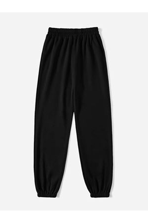 Basic Düz Eşofman Altı Jogger - Siyah Lastik Paça Yüksek Bel