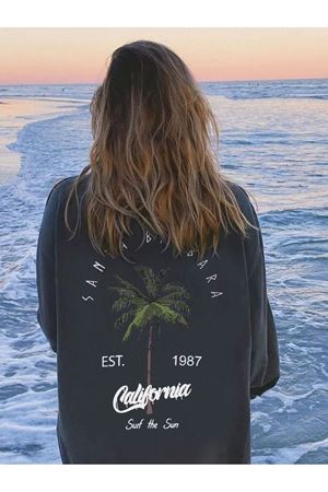 Santa Barbara Kışlık Kalın Sweatshirt - Füme Baskılı Oversize Kalın Kışlık Bisiklet Yaka